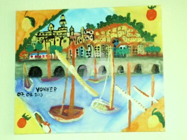 Peinture intitulée "barques-de-menton.…" par Andréa, Œuvre d'art originale, Huile