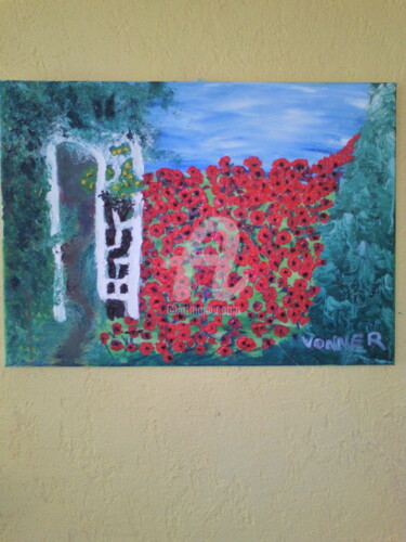 Painting titled "jardin-de-coquelico…" by Andréa, Original Artwork