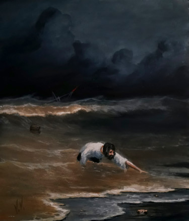 Painting titled "The rescue/Выживший" by Vladislav Vorob'Yov, Original Artwork, Oil