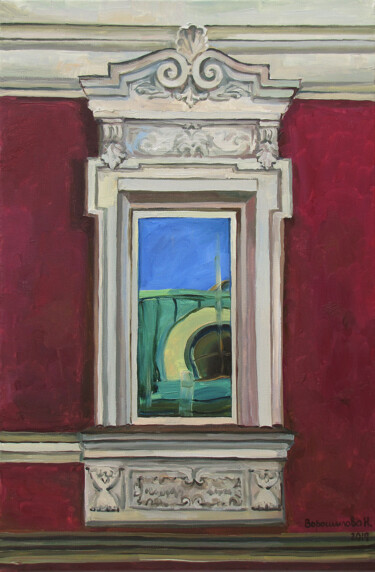 Painting titled "Отражение. Окно №1" by Voroshilova Nataliia, Original Artwork, Oil Mounted on Wood Stretcher frame