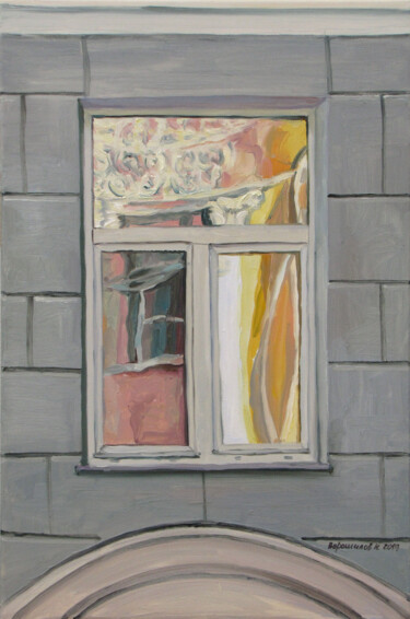 Painting titled "Отражение. Окно №4" by Voroshilova Nataliia, Original Artwork, Oil Mounted on Wood Stretcher frame