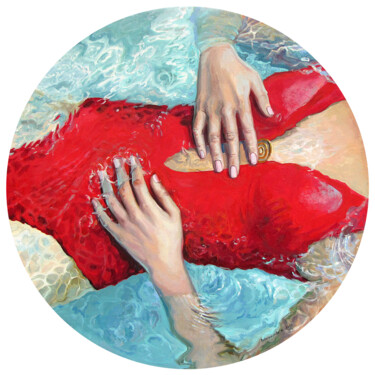 绘画 标题为“Красный купальник” 由Ворошилова Наталия, 原创艺术品, 油 安装在木质担架架上