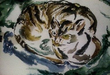 Painting titled "Cat" by Katrin Voschinskaya, Original Artwork