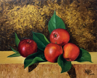 Painting titled "4 APPLES" by Voskresenskaya, Original Artwork, Oil