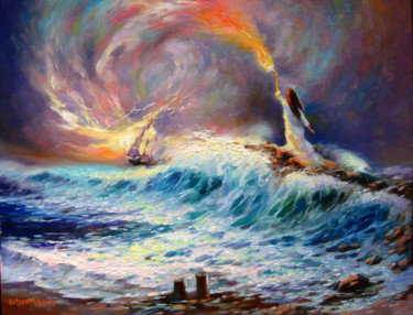 Disturbing night Peinture intitulée "Disturbing night" par Vladimir, Œuvre d'art originale, Huile