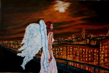 Картина под названием "она умела летать по…" - Вован Бонд, Подлинное произведение искусства, Масло