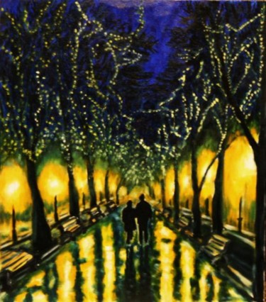 Картина под названием "Вечерняя прогулка" - Вован Бонд, Подлинное произведение искусства, Масло