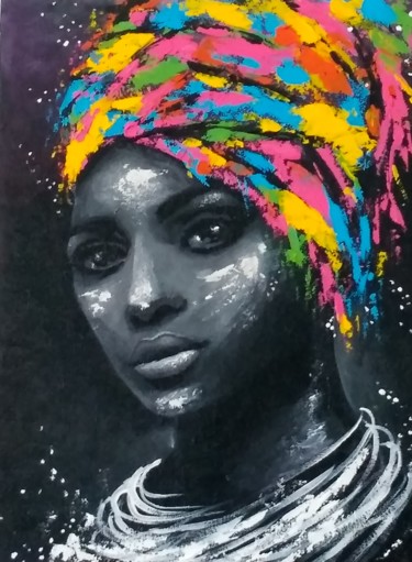 Malerei mit dem Titel "Afrikaner" von Nadia Wowchok, Original-Kunstwerk, Acryl