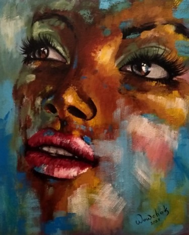 Painting titled "pretty eyes pretty…" by Nadia Wowchok, Original Artwork, Acrylic