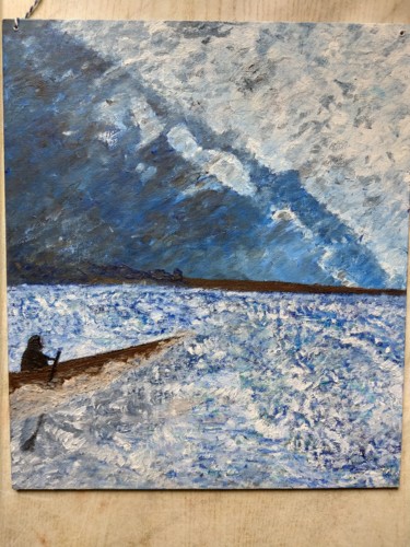 Painting titled "в море в дождь" by Vovs Melnik, Original Artwork