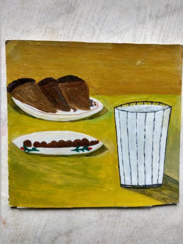 Painting titled "чёрный хлеб и молоко" by Vovs Melnik, Original Artwork