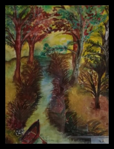Pittura intitolato "au-fil-de-l-eau.jpg" da Vozelle, Opera d'arte originale, Acquarello