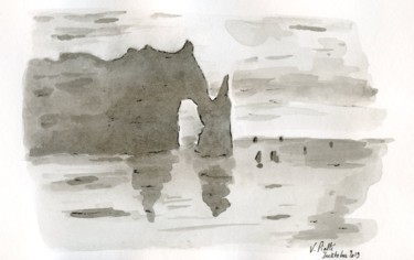 Dessin intitulée "Falaises" par Virginie Piatti, Œuvre d'art originale, Encre