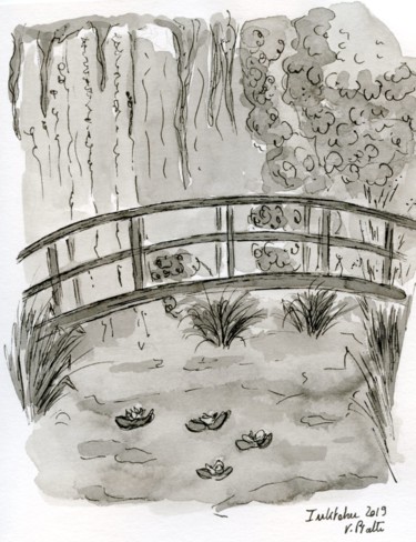 Σχέδιο με τίτλο "Giverny" από Virginie Piatti, Αυθεντικά έργα τέχνης, Μελάνι