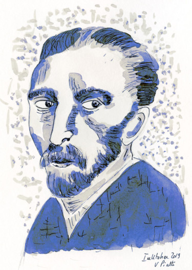 Dibujo titulada "Van Gogh bleu" por Virginie Piatti, Obra de arte original, Tinta