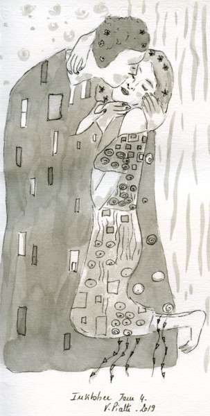 Zeichnungen mit dem Titel "Klimt forever" von Virginie Piatti, Original-Kunstwerk, Tinte
