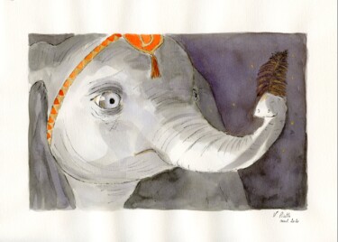 Painting titled "Dumbo - Crois en toi" by Virginie Piatti, Original Artwork, Watercolor
