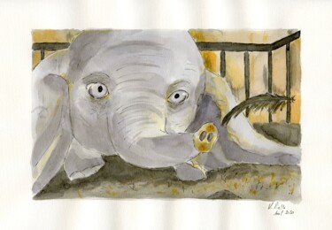 Pintura intitulada "Dumbo - Fais un voeu" por Virginie Piatti, Obras de arte originais, Aquarela