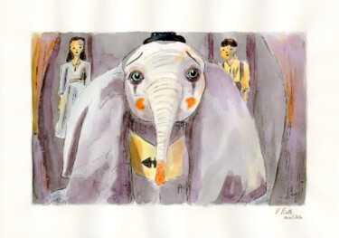 Pintura intitulada "Dumbo - Bas les mas…" por Virginie Piatti, Obras de arte originais, Aquarela