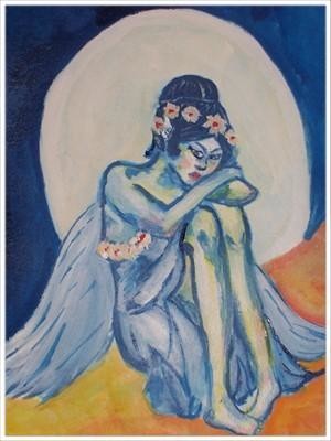 Pintura intitulada "Elfe au clair de lu…" por Virginie Piatti, Obras de arte originais, Acrílico