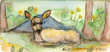 Painting titled "Faon couché" by Virginie Piatti, Original Artwork, Watercolor