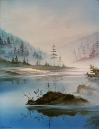 Painting titled "Тайга" by Viktor, Original Artwork, Oil