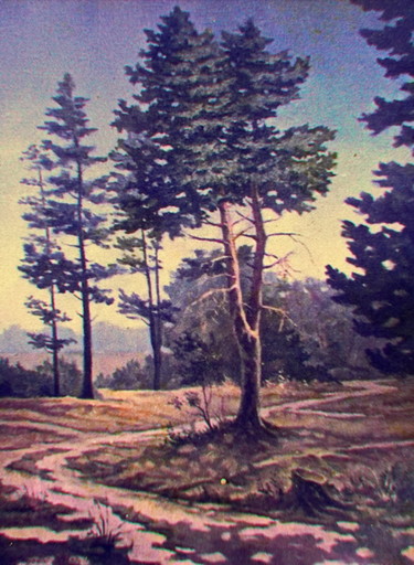 Картина под названием "Дорога в лесу" - Виктор, Подлинное произведение искусства, Масло