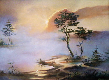 Painting titled "Туман" by Viktor, Original Artwork, Oil