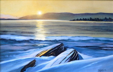 Картина под названием "Зимняя речка" - Виктор, Подлинное произведение искусства, Масло