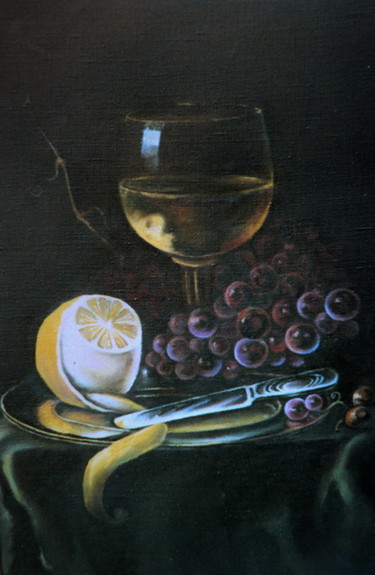 Peinture intitulée "Натюрморт с лимоном" par Viktor, Œuvre d'art originale, Huile