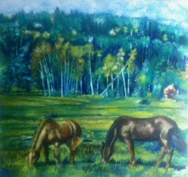 Картина под названием "Horses in nature" - Rade Vranjkovic, Подлинное произведение искусства, Темпера