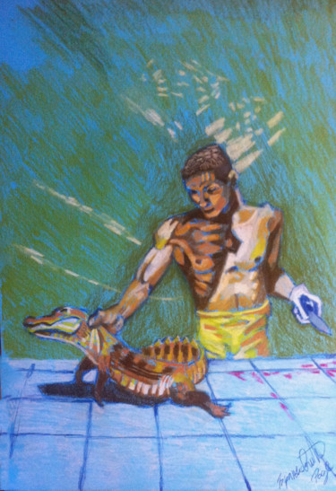 Peinture intitulée "Skinning" par Rade Vranjkovic, Œuvre d'art originale, Pastel