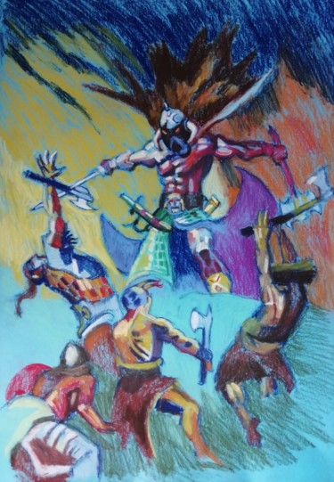 Painting titled "Warrior" by Rade Vranjkovic, Original Artwork, Pastel