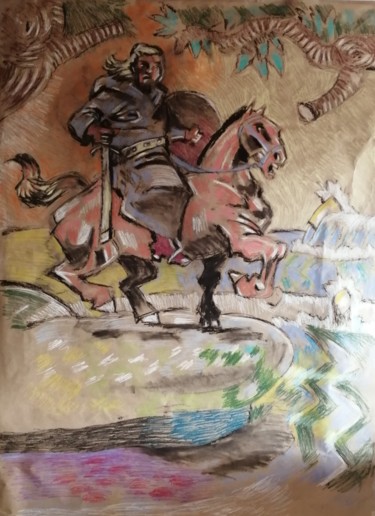 Painting titled "Horseman" by Rade Vranjkovic, Original Artwork, Pastel