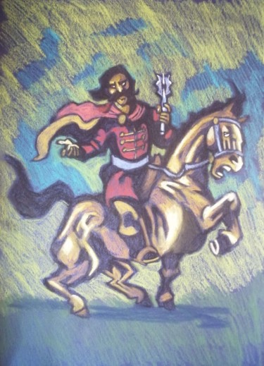 Peinture intitulée "Happy knight" par Rade Vranjkovic, Œuvre d'art originale, Pastel