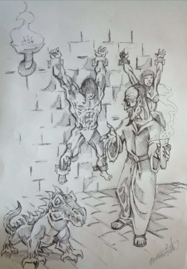 Drawing titled "Barbarian in shackl…" by Rade Vranjkovic, Original Artwork, Ballpoint pen