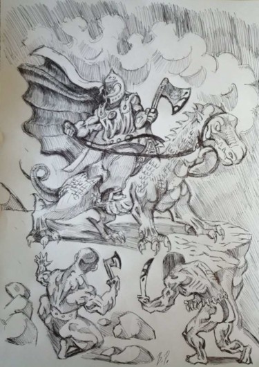 Drawing titled "Deathbringer" by Rade Vranjkovic, Original Artwork, Ballpoint pen