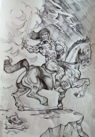 Drawing titled "Thunder" by Rade Vranjkovic, Original Artwork, Ballpoint pen