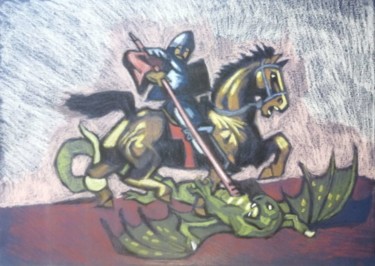 Painting titled "Slaying the dragon" by Rade Vranjkovic, Original Artwork, Pastel