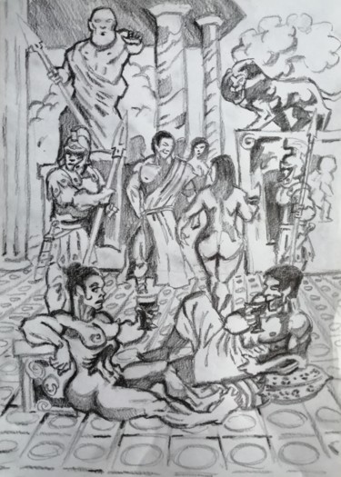 Drawing titled "Roman day" by Rade Vranjkovic, Original Artwork, Pencil