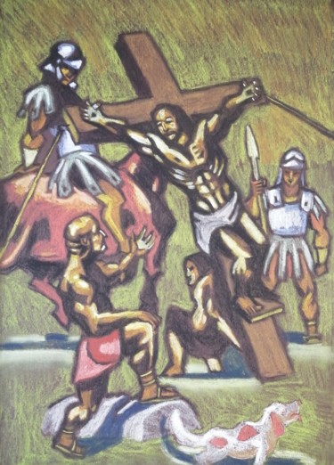 Painting titled "Crucifixion" by Rade Vranjkovic, Original Artwork, Pastel