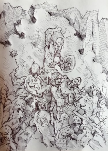 Drawing titled "Battle." by Rade Vranjkovic, Original Artwork, Ballpoint pen