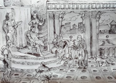 Drawing titled "At the lord" by Rade Vranjkovic, Original Artwork, Ballpoint pen