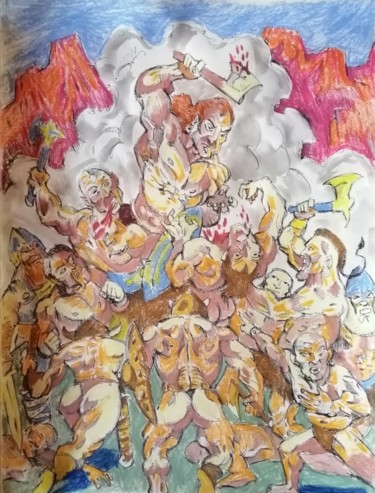 Dessin intitulée "The Battle" par Rade Vranjkovic, Œuvre d'art originale, Pastel