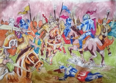 Drawing titled "Great battle" by Rade Vranjkovic, Original Artwork, Pastel