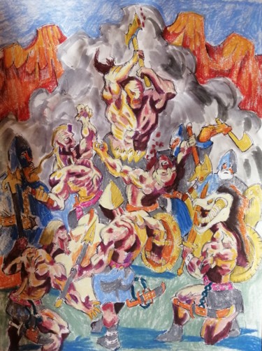 Dessin intitulée "Rage" par Rade Vranjkovic, Œuvre d'art originale, Pastel