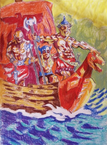 Dessin intitulée "Vikings" par Rade Vranjkovic, Œuvre d'art originale, Pastel