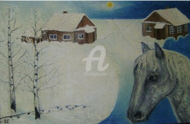 Картина под названием "Зимняя дорога" - Artvredina, Подлинное произведение искусства, Масло