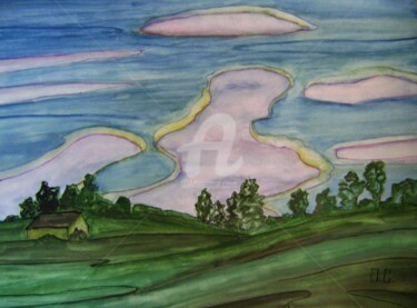 Drawing titled "Сиреневые облака" by Artvredina, Original Artwork, Other