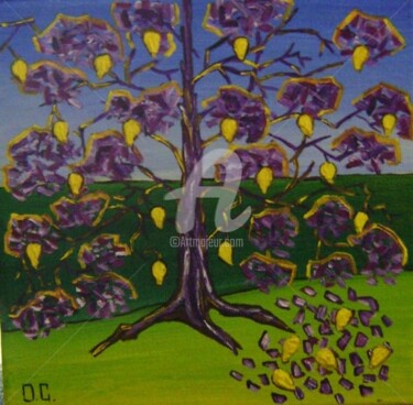 Painting titled "Фиолетовое дерево и…" by Artvredina, Original Artwork, Oil
